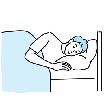 recommend clip art: ベッドでぐっすり眠る若い男性