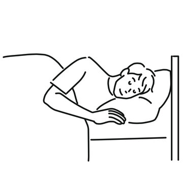 recommend clip art: ベッドでぐっすり眠る若い男性