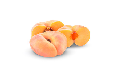 Ripe chinese flat peach fruit isolated on white background