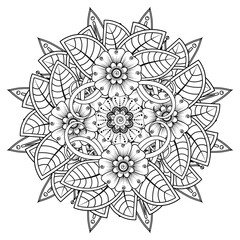 Circular pattern in form of mandala for Henna, Mehndi, tattoo, decoration. Decorative ornament in ethnic oriental style. Coloring book page.