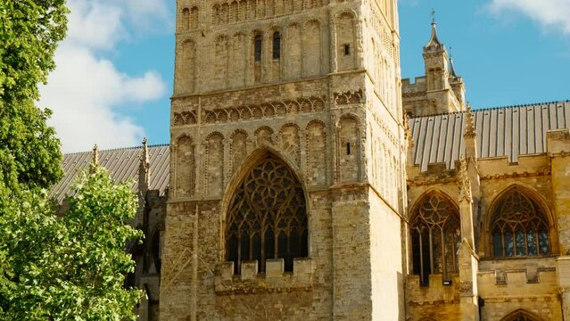 Revealing Exeter Cathedral in the city of Exeter, Devon, in South West England, UK, dating back 1112 