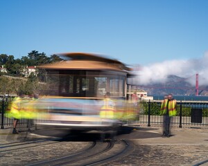 Long Exposure of Cable Car turning around on turnstile.