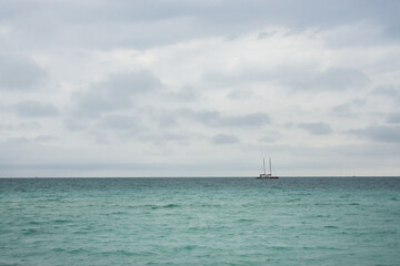 Sailing boat on the sea in the coast of Miami, State of Florida, USA.