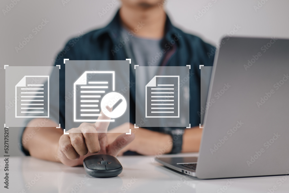 Poster For paperless quality assurance and an online approval process, a laptop computer with a virtual screen and document is used.