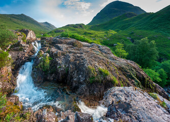 Waterfalls on the Coe River , Glencoe,Ballachulish,Scotland,United Kingdom. - obrazy, fototapety, plakaty