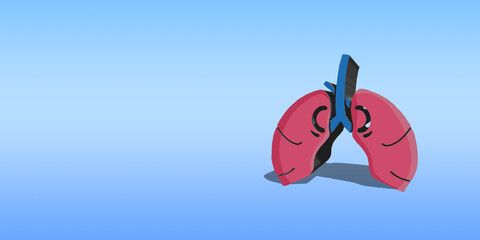 3D lung isolated on blue background and space, medical analysis, healthcare service