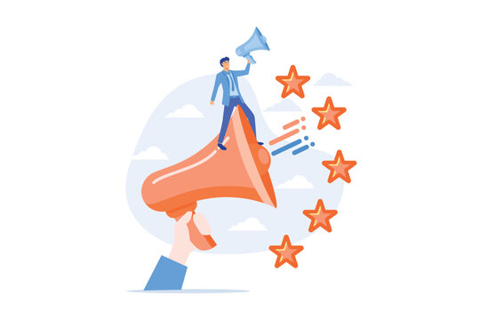 PR and marketing campaign. Propaganda, news, broadcasting. Public relations agency. Megaphone and ranking stars isolated flat design element. flat vector modern illustration