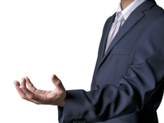 Businessman use hands to receive something isolated on a white background, Businessman hand isolated on a white background PNG file.