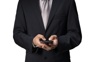 Businessman use smartphone isolated on a white background, Businessman hand isolated on a white background PNG file.