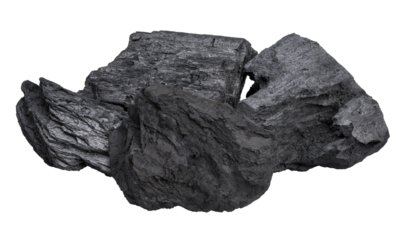 Natural wood charcoal isolated on white background, Black charcoal on white background PNG file.