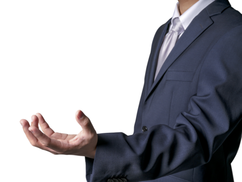 Businessman use hands to receive something isolated on a white background, Businessman hand isolated on a white background PNG file.