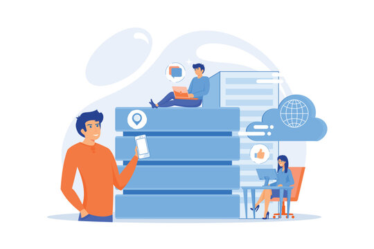 Internet users with proxy server using big data. Anonymity on internet and data protection, online privacy, anonymous browsing, proxy browser concept. flat vector modern illustration