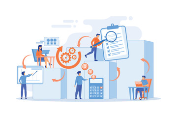 Workforce organization and management. Workflow processes, workflow process design and automation, boost your office productivity concept. flat vector modern illistration - obrazy, fototapety, plakaty