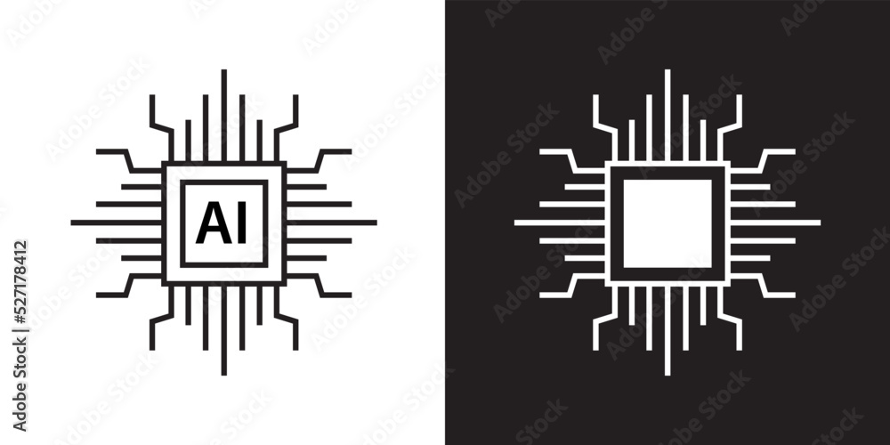 Poster Artificial intelligence outline style icon design vector. Network circuit chip digital smart mind symbol illustration.	