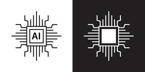 Artificial intelligence outline style icon design vector. Network circuit chip digital smart mind symbol illustration.	