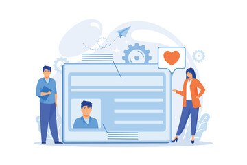 Smart ID card with photo and users. Identification microchip and electronic identity card, plastic smartcard, personal information chipcard concept. flat vector modern illustration