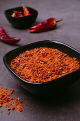 Red dry pepper powder and slices