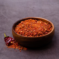 Red dry pepper powder and slices