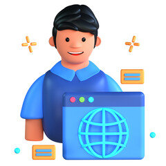 3d icon illustration user profile browser account