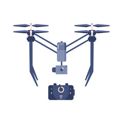 Drone or quadcopter device with controller, flat vector illustration isolated.