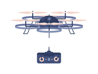 Delivery drone or quadcopter plane device flat vector illustration isolated.
