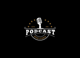 podcast logo vector illustration design. microphone symbol