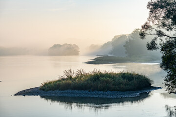 norning at the danube river in enns, upper austria