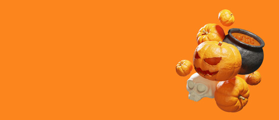 3d render halloween background with pumpkin