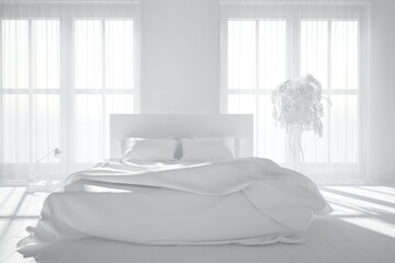 modern bedroom in white color interior design. 3D illustration