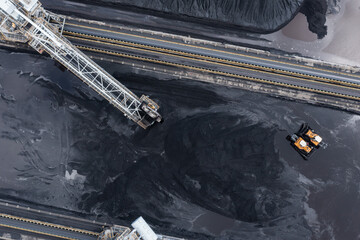Coal terminal with technics working in it.