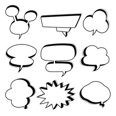 Obraz premium collection set of hand drawn 3D blank speech bubble balloon, think, speak, talk, text box banner, black and white color, flat design vector illustration