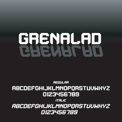 Grenalad, a modern sporty typography alphabet font design