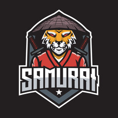 samurai tiger mascot gaming logo design vector