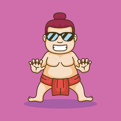 cartoon sumo mascot logo design