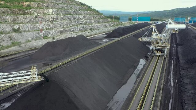 Coal terminal with technics working in it.