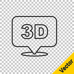 Black line 3D word icon isolated on transparent background. Vector