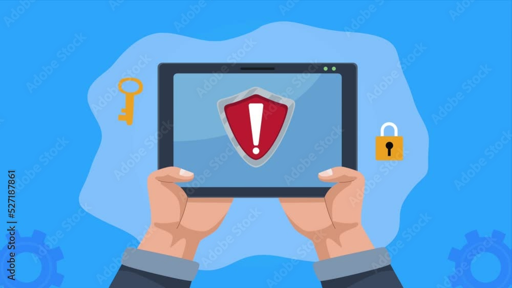 Poster tablet with cyber security tech animation