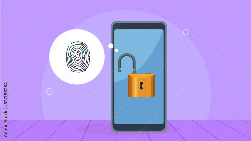 Poster cyber security tech in smartphone animation