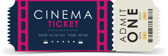 Cinema ticket design. Modern ticket card illustration template. Vector.