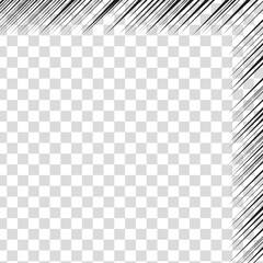 Manga comic effect on transparent background. Motion radial lines for comic book. Vector illustration of manga speed frame or exploding splash