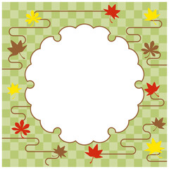 もみじと雪輪フレームと和柄のベクター素材　緑色
