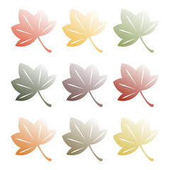 秋の紅葉のカラフルなベクターイラストセット　グラデーション