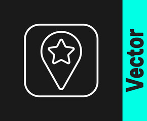 White line Location for camping or tours and travels icon isolated on black background. Vector