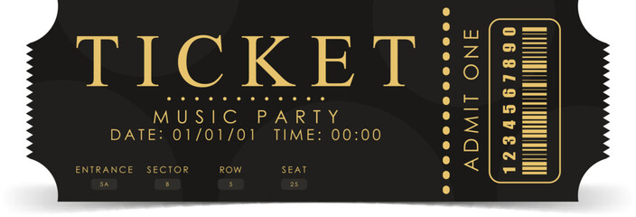 Sample ticket for a musical concert. Modern ticket card illustration template. Vector illustration.