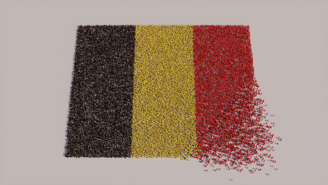 Belgian Flag formed from a Crowd of People. Banner of Belgium on White.