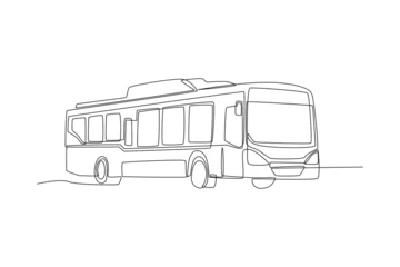 Cercles muraux Une ligne Single one line drawing bus. vehicle concept. Continuous line draw design graphic vector illustration.