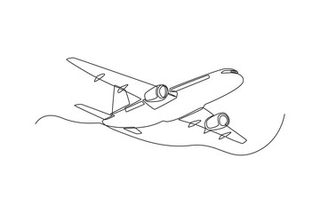 Single one line drawing airplane. vehicle concept. Continuous line draw design graphic vector illustration.