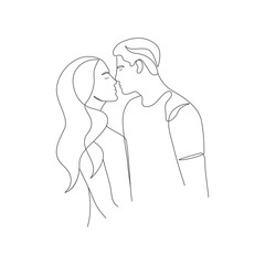 Couple romantic and love mood kissing romance line art drawing line illustration 