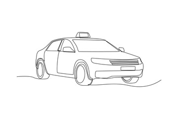 Single one line drawing taxi car. vehicle concept. Continuous line draw design graphic vector illustration. - obrazy, fototapety, plakaty