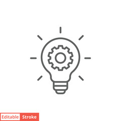 Innovation icon. Simple outline style. Light bulb and cog inside, gear, idea, solution concept. Thin line vector illustration isolated on white background. Editable stroke EPS 10.